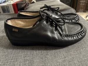 SAS Shoes Womens size 7 M Siesta Black Leather Oxfords Comfort Moc Toe Lace Up